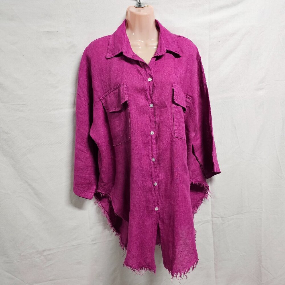 Made in Italy Raw Hem Tunic Top Women One Size Linen